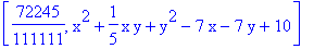 [72245/111111, x^2+1/5*x*y+y^2-7*x-7*y+10]